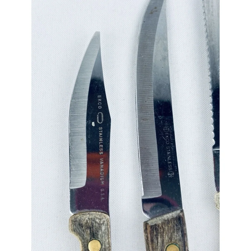 Vintage‎ Ekco Lot Of 6 pc Stainless Vanadium Kitchen Knife Wood Handle USA